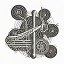 An abstract interpretation of Egyptian hieroglyphics forming a musical staff, wrapping around the arm tattoo design idea