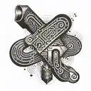 An abstract interpretation of Egyptian hieroglyphics forming a musical staff, wrapping around the arm tattoo design idea