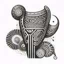 An abstract interpretation of Egyptian hieroglyphics forming a musical staff, wrapping around the arm tattoo design idea