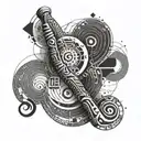 An abstract interpretation of Egyptian hieroglyphics forming a musical staff, wrapping around the arm tattoo design idea