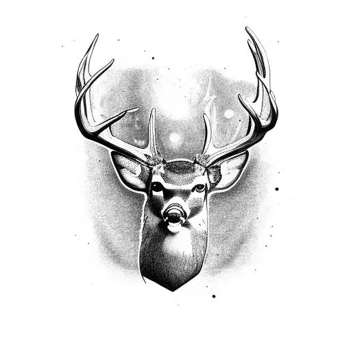 whitetail deer and hardwood forest tattoo design idea