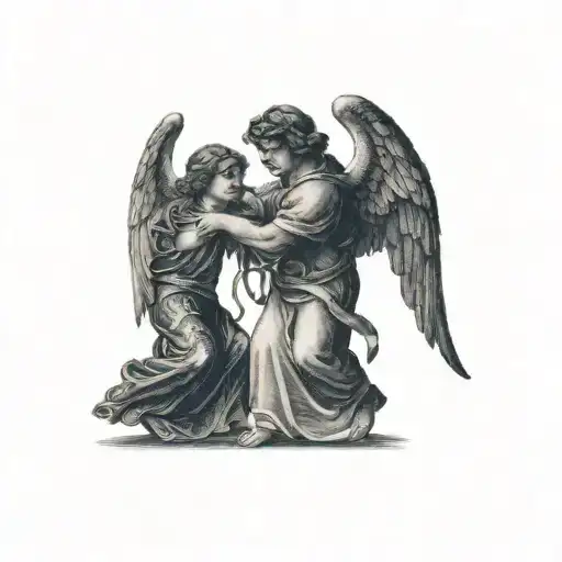 two angels fighting each other tattoo design idea