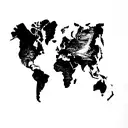 A world map tattoo with the outlines of France, Morocco, and Lebanon connected by artistic elements representing each cu tattoo design idea