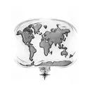 A world map tattoo with the outlines of France, Morocco, and Lebanon connected by artistic elements representing each cu tattoo design idea