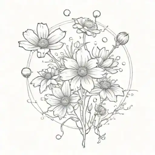 cosmos and rittersporn tattoo design idea