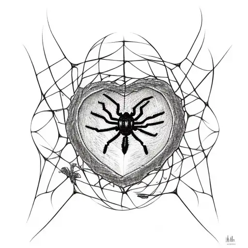 flowers spider web heart tattoo design idea
