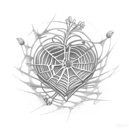 flowers spider web heart tattoo design idea