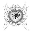 flowers spider web heart tattoo design idea