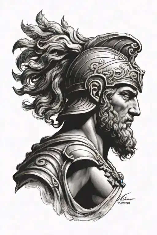 A tattoo concept showcasing Alexander the great standing, in leonardo da vinci's style of drawing tattoo design idea
