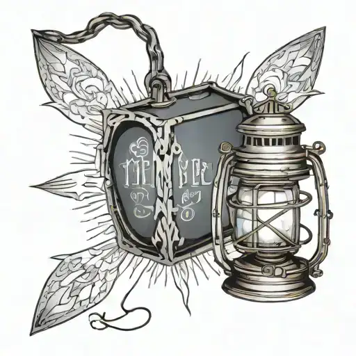railroad lantern that is glowing white with the words "I hope the lamps are white"  tattoo design idea