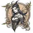 Character Name: Nyx, the Shadowweaver Visual Description: Nyx is a mysterious shapeshifting sorceress, with skin that sh tattoo design idea