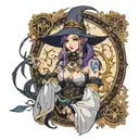 Character Name: Nyx, the Shadowweaver Visual Description: Nyx is a mysterious shapeshifting sorceress, with skin that sh tattoo design idea