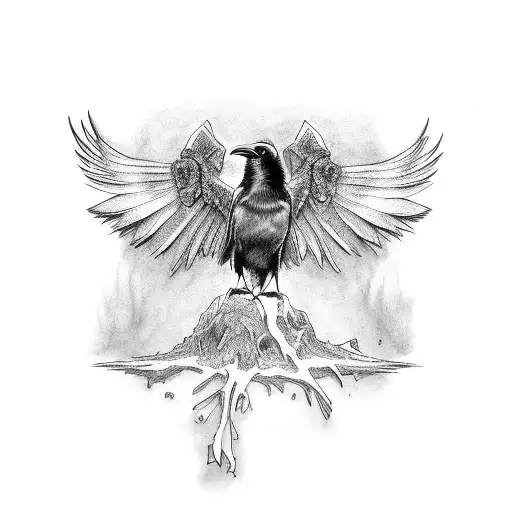 Raven, standing, gothic tattoo design idea