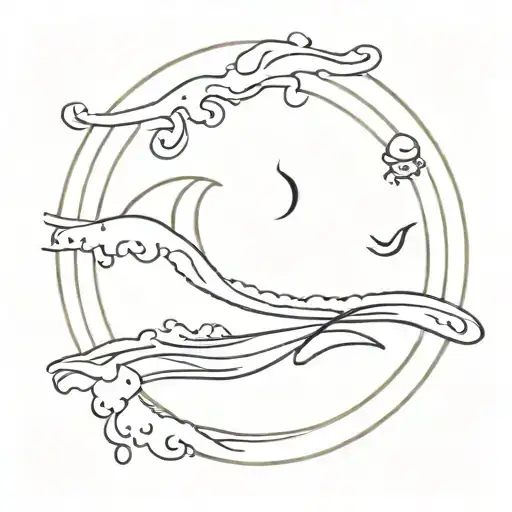 wave and surf board tattoo design idea