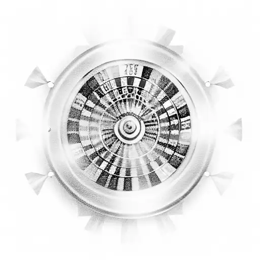 A roulette wheel with musical notes instead of numbers, symbolizing the client's passion for gambling and music. tattoo design idea