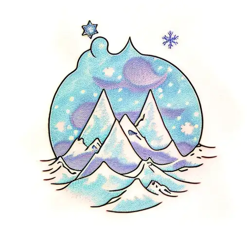 snow mountains with waves tattoo design idea