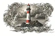 lighthouse shining through storm tattoo design idea