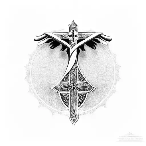 cyber sigilism style tattoo of an orthodox christian cross tattoo design idea