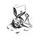 says risk taker with Cross, money, dice and more tattoo design idea