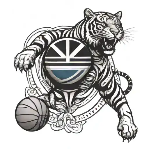 A basketball with intricate tiger stripes and the Belize flag incorporated into the design tattoo design idea