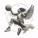 A basketball player with wings soaring over the beautiful landscapes of Belize tattoo design idea