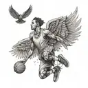 A basketball player with wings soaring over the beautiful landscapes of Belize tattoo design idea