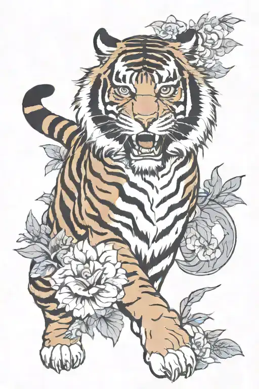 japanese tiger with a hanya mask tattoo design idea