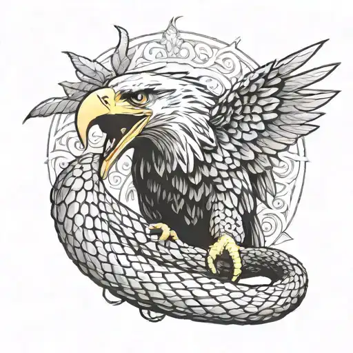 eagle eating a cobra snake in an aggressive way tattoo design idea