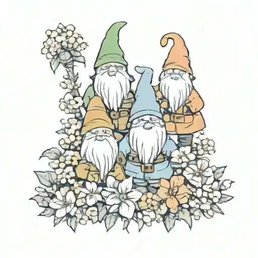 gnomes and flowers wrapped tattoo design idea
