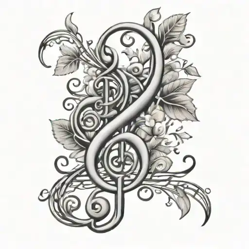 floral vine music notes intertwined tattoo design idea