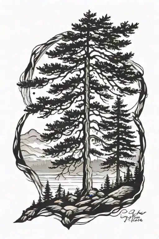 pinetree silhouette sleeve tattoo design idea