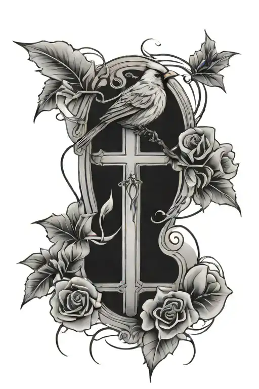 Cross with a cardinal on it tattoo design idea