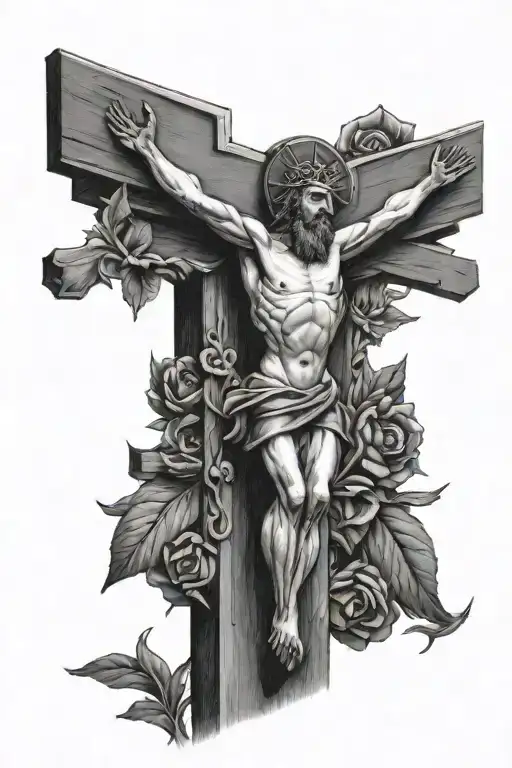 Crucifix with a cardinal on the side of the the cross- simple but detailed  tattoo design idea