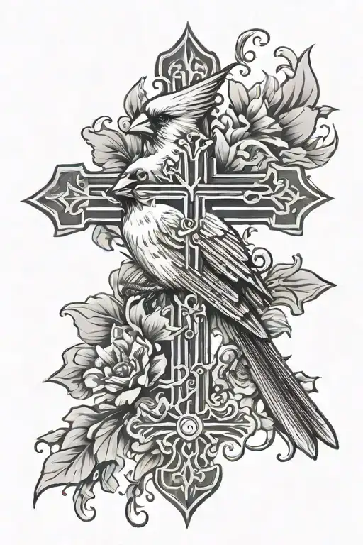 cross with a cardinal on it  tattoo design idea