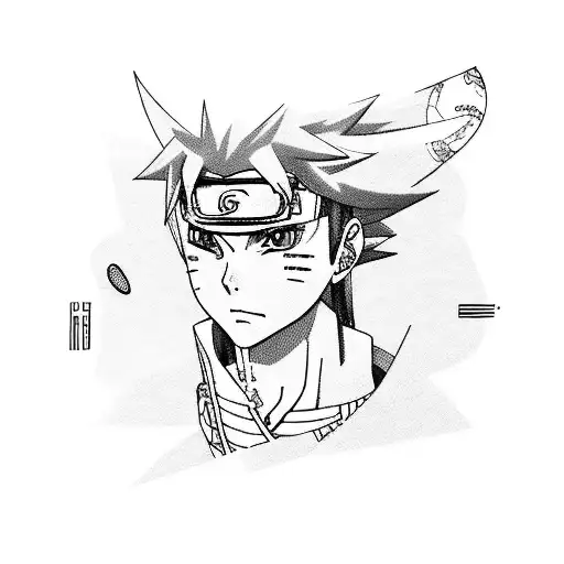 A realistic portrait of Jyraia of Naruto playing a musical instrument tattoo design idea