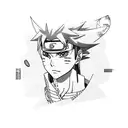 A realistic portrait of Jyraia of Naruto playing a musical instrument tattoo design idea