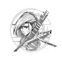 A realistic portrait of Jyraia of Naruto playing a musical instrument tattoo design idea