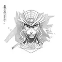A realistic portrait of Jyraia of Naruto playing a musical instrument tattoo design idea