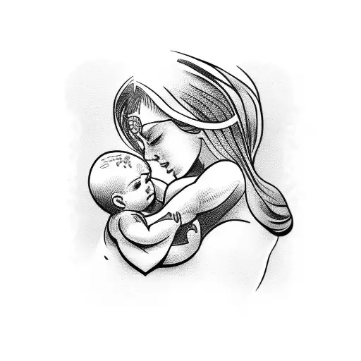 mother a child and a baby tattoo design idea