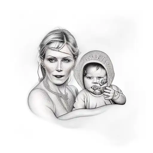 mother a child and a baby tattoo design idea