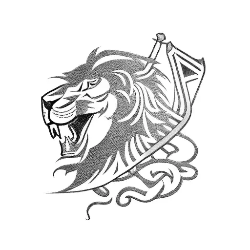 A sword with a lions head as the handle with the numbers 26 wrapped around it as a snake tattoo design idea