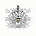 A sword with a lions head as the pommel and a snake wrapped around the sword in the shape of the number 26 tattoo design idea