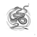 A sword with a snake wrapped around it in the shape of the number 26 tattoo design idea