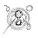 A sword with a snake wrapped around it in the shape of the number 26 tattoo design idea