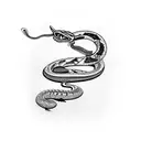 A sword with a snake wrapped around it in the shape of the number 26 tattoo design idea