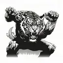 Bruce Lee's doing his iconic poses with a roaring tiger behind him tattoo design idea