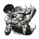 Bruce Lee's doing his iconic poses with a roaring tiger behind him tattoo design idea