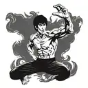 Bruce Lee's doing his iconic poses with a roaring tiger behind him tattoo design idea