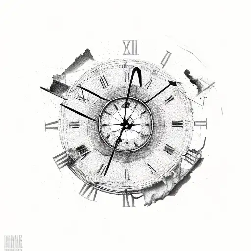 broken old clock  tattoo design idea