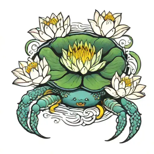 waterlily and cancer crab tattoo design tattoo design idea